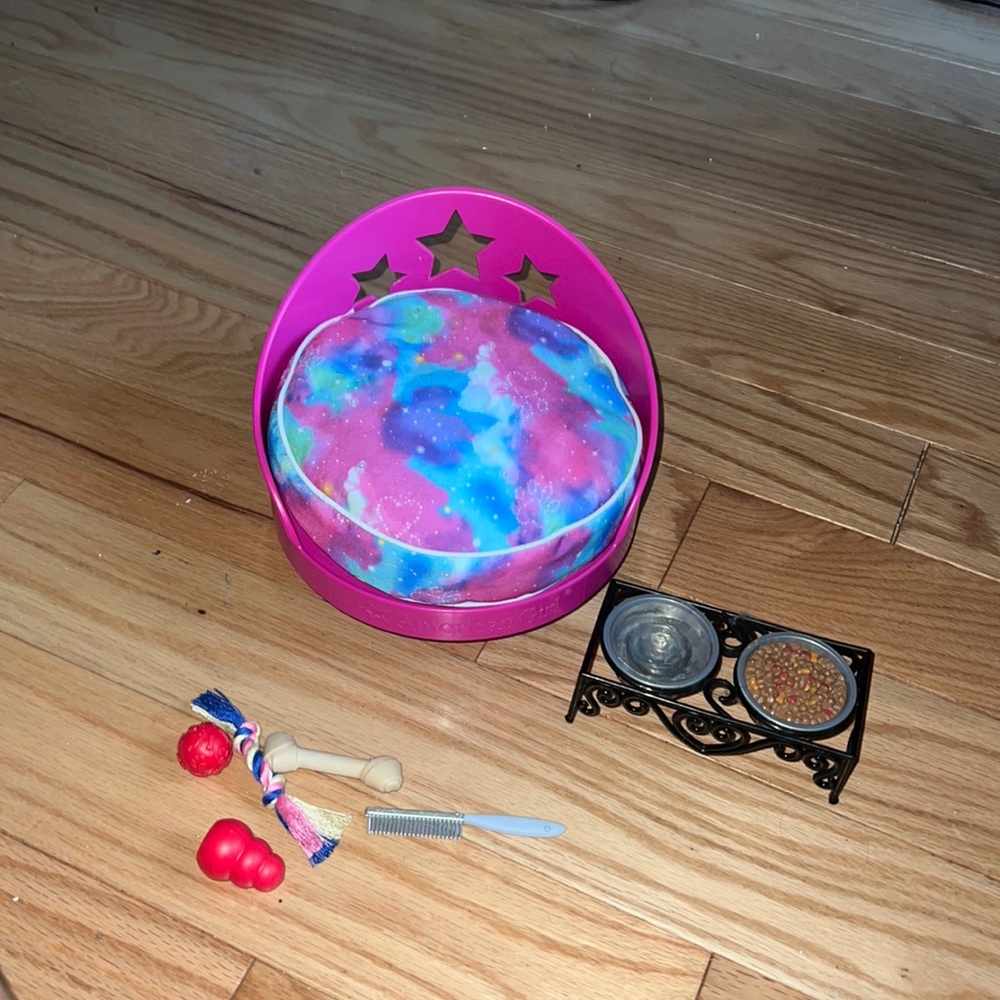 American girl doll dog bed and accessories
